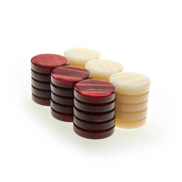 Backgammonbrikker Akryl Perlemor Rød/Hvid 36 mm